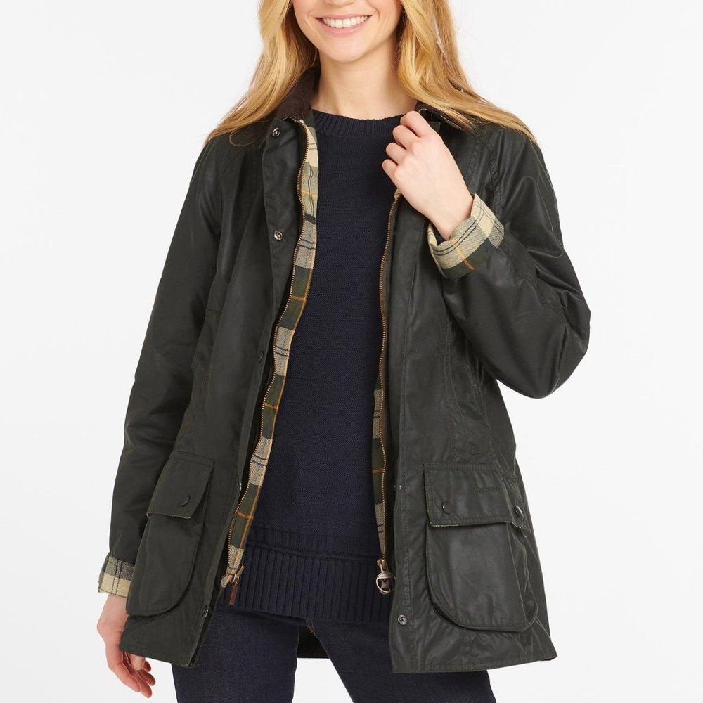 Barbour Beadnell Wax Jacket Sage Size 6